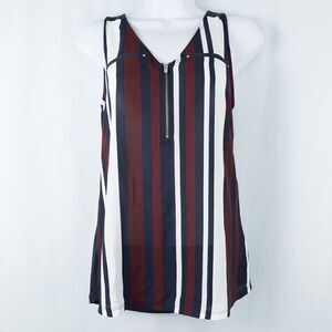 Express Striped Chiffon Front Sleeveless Blouse Womens XS Sheer Preppy Nautical‎